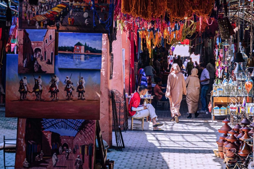 Market in the medina of Marrakech, Morocco.