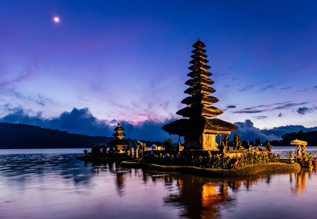 Pagoda at sunrise in Bali, Indonesia.