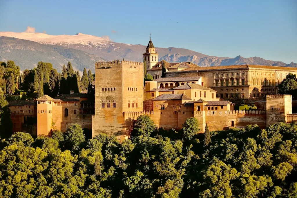 View of a brown concrete castle in Spain.
