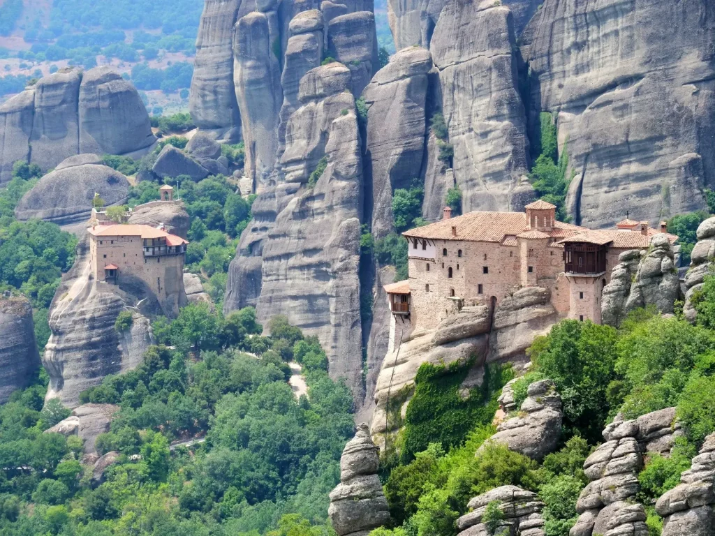 Brown house on a mountain in Greece.