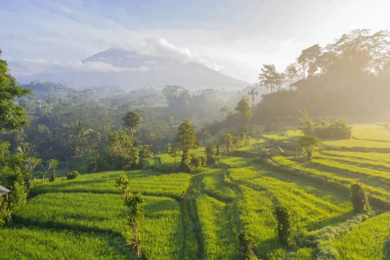 Mont Agung au lever du soleil à Sidemen, Bali