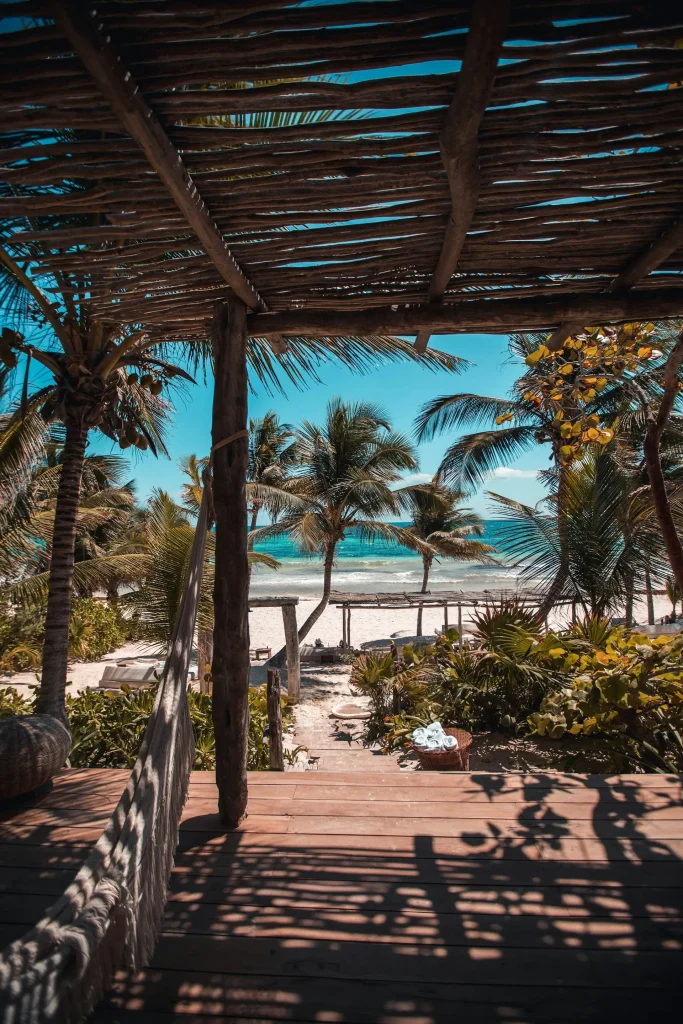 Hutte nipa sous des palmiers à noix de coco
